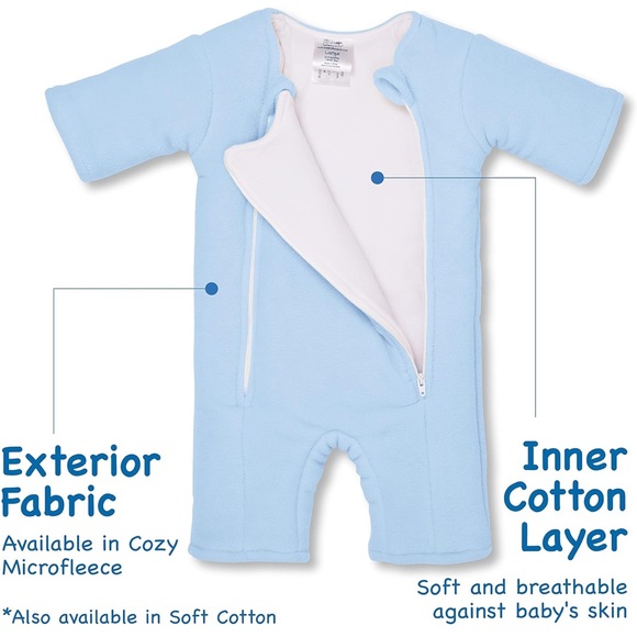 Merlin SleepSuit Blue soft jersey cotton inner,  micro fleece outer layer. - Picture 2 of 8
